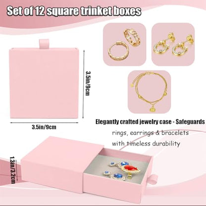 Jewelry Gift Box, 12-Pack Necklace Gift Box Drawer Jewelry Box Bangle Necklace Case For Earrings & Rings, Stylish Necklace Bracelet Organizer, 3.5 x 3.5 x 1.25 Inches (Pink) - color: Pink