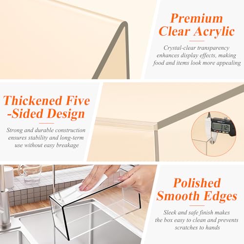 8 Pcs Clear Acrylic Boxes for Display, Acrylic Food Risers & Acrylic Cube Set (3"-8"), with 8 White Display Boards & 2 Markers, Clear Risers for Food, Decor, Party, Retail