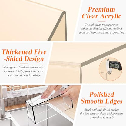 8 Pcs Clear Acrylic Boxes for Display, Acrylic Food Risers & Acrylic Cube Set (3"-8"), with 8 White Display Boards & 2 Markers, Clear Risers for Food, Decor, Party, Retail