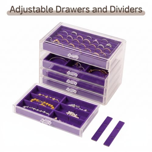 Frebeauty Acrylic Jewelry Box,5-Layer Jewelry Organizer with Drawers - color: Purple