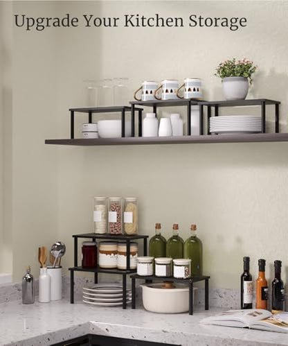 Set of 3 Bamboo Cabinet Organizer Shelf,Medium(Black) - color: Black, size: Medium