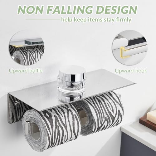 APLusee Double Toilet Paper Holder with Storage Shelf, Polished Chrome - color: Polished Chrome, size: Double Rod