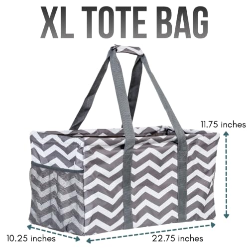 Extra Large Utility Tote Bag - Oversized Collapsible Beach Bag - Chevron Gray - color: Chevron Gray