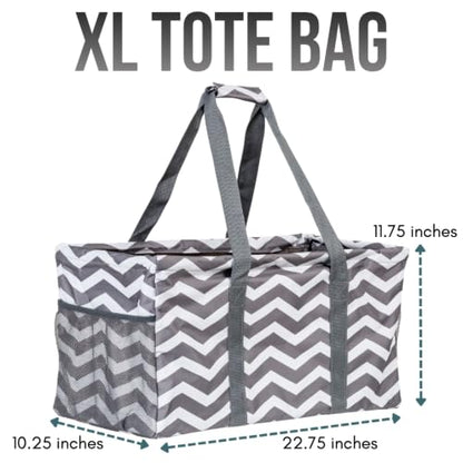 Extra Large Utility Tote Bag - Oversized Collapsible Beach Bag - Chevron Gray - color: Chevron Gray
