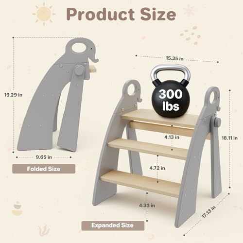 Step Stool for Toddlers & Kids, Bathroom Sink, 3-Step Foldable, Gray - color: 3 Step Grey