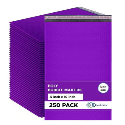 Purple Bubble Mailers 5x10, Self Seal Poly Padded Envelopes #00, 250 Pack - color: Purple, size: 5"x10" / 250 Pack