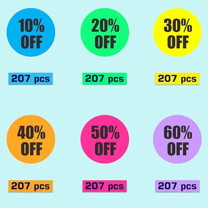 Percent Off Sticker 10 to 60 Discount Stickers,7/8 Inch Round Sale Stickers - style: Color OFF 10% -60%