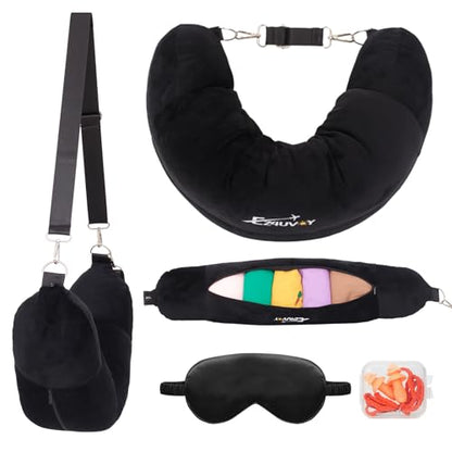 Travel Neck Pillow Stuffable with Clothes, Stuffable Travel Pillow - color: Black