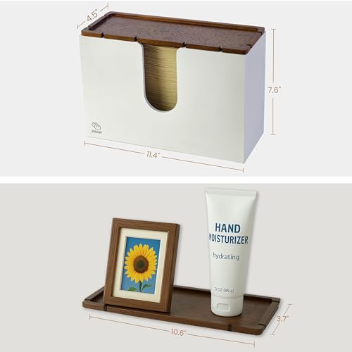 eBun Bamboo Paper Towel Dispenser with Removable Wooden Lid Tray, White - color: -White