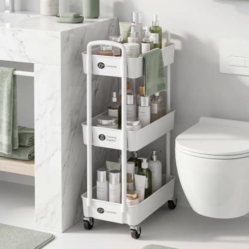 3 Tier Rolling Cart with Wheels, Utility Storage Carts,White - color: White, size: 3-Tier