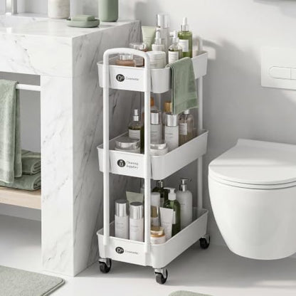 3 Tier Rolling Cart with Wheels, Utility Storage Carts,White - color: White, size: 3-Tier