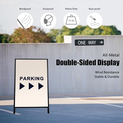 ZCHEN A Frame Sidewalk Sign, 24x36 Heavy Duty Metal Sandwich Board Sign Holder Outdoor, Double Sided Display for Outdoor Street Advertising, with 2 Corrugated Plastic Poster Boards