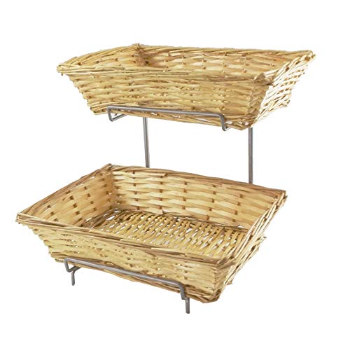 FixtureDisplays® 7.8 X 19 X 13" Two-Tier Display Rack for Counters with 2 Wicker Baskets, Retail Displays 120023NEW-FBA
