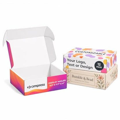 Personalized Mailer Box, Add Logo or Text, 9.5" x 7.75" x 4", 12 Pack, White Cardboard Gift Box, Medium Corrugated, Shipping Boxes for Small Business, Custom Packaging, Subscription Box - size: 9.5" x 7.75" x 4"