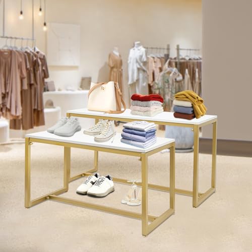 2-Piece Gold Metal Nesting Display Tables Shoe Handbag Retail Display Racks - color: Gold
