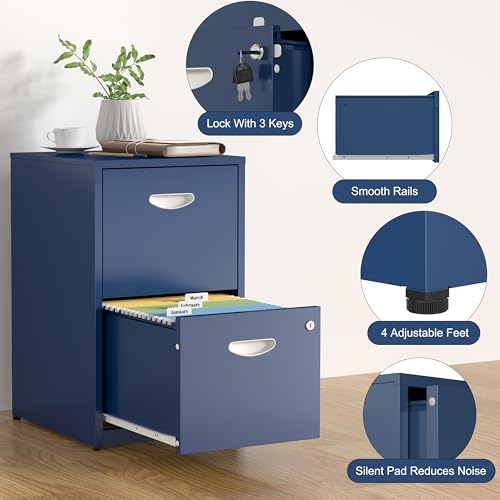 SteeLoong 2 Drawer File Cabinet,Metal Office File Cabinet with Lock,Blue - color: Blue, style: 2 Drawer Light Duty