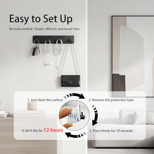 StrugDeas Key Holder for Wall with 2 Self-Adhesive Tapes, Black