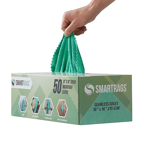 Arkwright Smart Rags Microfiber Cleaning Cloths, Pack of 50 in a Box, Lint Free 215 GSM Reusable Towels for Auto, Office and Household Cleaning, 16 x 16 in, Green - color: Green, size: 16 x 16 in