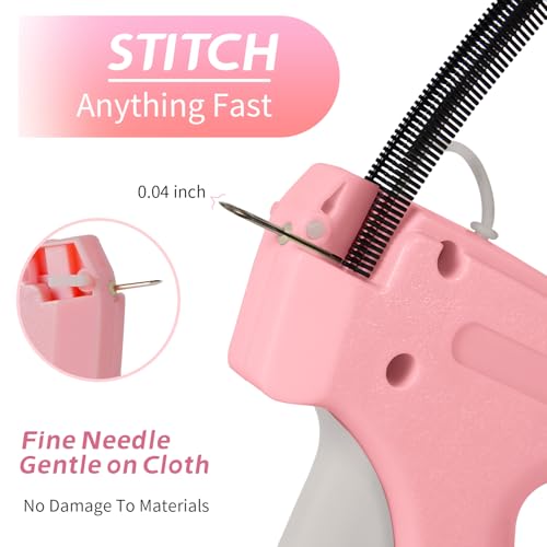 Mini Stitch Gun Kit, Stitchy Gun,Quick Clothing Fixer,Tagging Gun for Clothing, Mini Sewing Micro Tagging Gun - Includes 6 Needle2000 Black Fasteners & 2000 White Fasteners (Pink)