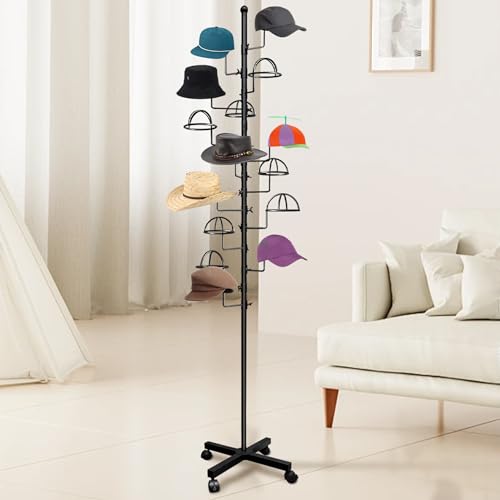 Montex Hat Rack Stand 15 Hooks, Hat Display Stand Metal, Hat Display for Stores, 15 Customisable Circular Hooks - color: Black