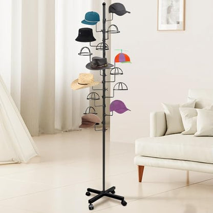 Montex Hat Rack Stand 15 Hooks, Hat Display Stand Metal, Hat Display for Stores, 15 Customisable Circular Hooks - color: Black