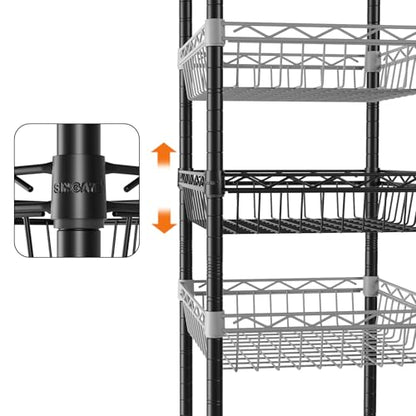 SINGAYE 6 Tier Shelf Wire Shelving Adjustable Storage Shelves Basket Rack - color: Black, size: 6-Tier[13.5"Dx13.5"Wx63"H]