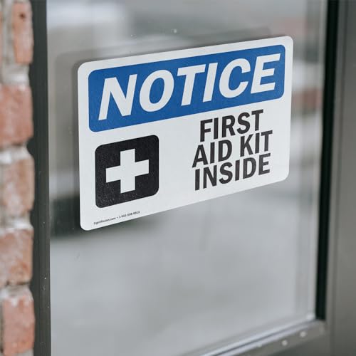 (2 Pack) First Aid Kit Inside Sign With Symbol OSHA Notice Sign 18 Inch X 12 Inch Vinyl Label Decal Sticker Weather Resistant, UV Protected for Workplace, Business, and Construction Site, Made in the USA - size: 18 Inch X 12 Inch, style: Vinyl Decal