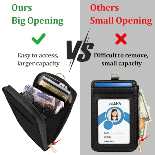 ID Badge Holder with Lightweight Lanyard Wallet, RFID Blocking Card Holder with Zipper Pocket, Adjustable Neck and Wrist Straps for Id Cards, Cash, Coins, Teachers, Black - color: Black