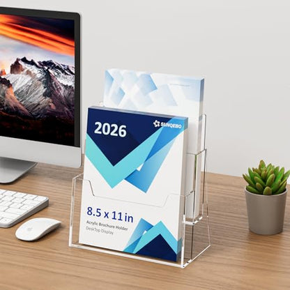 Acrylic Brochure Holder 8.5 x 11 Inch, 2 Tier, Flyer, Countertop Organizer