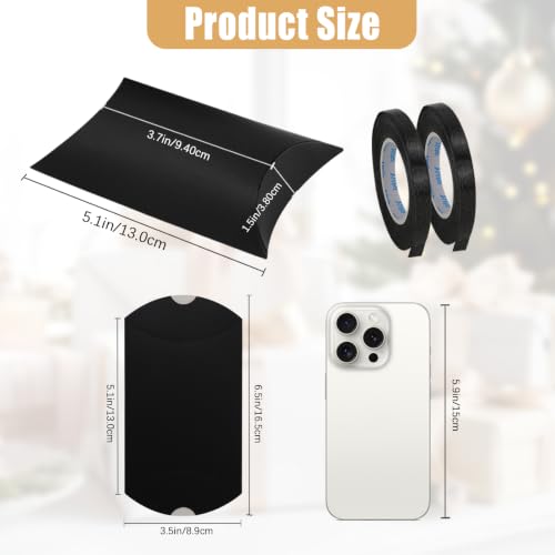WCHOSOZH 30Pcs Pillow Boxes, Kraft Paper Gift Boxes with Ribbon Black - color: Black