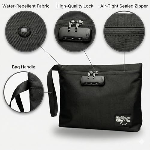 Secure Money Travel Bag with Zipper, Multiple Pockets and Combination Lock Close - color: Black
