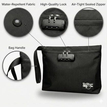 Secure Money Travel Bag with Zipper, Multiple Pockets and Combination Lock Close - color: Black