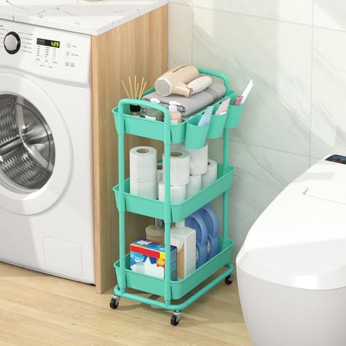 JIUYOTREE 3-Tier Plastic Rolling Storage Cart Utility Cart Green - color: Green, size: 3-Tier
