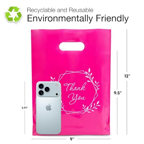 Choice Marts 100 Pink Thank You Bags With Handles 9x12 Merchandise Bags - color: Pink Thank You