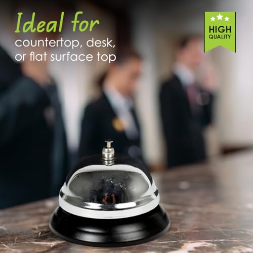 Desk Tech Classic Chrome Desk Bell, Chrome Silver Finish with Black Plastic Base, Perfect for Reception, Office, Classroom, Restaurant Waiting Area, and Service Counter, 3.5" D x 3" H