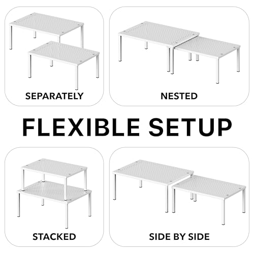 Simple Houseware Expandable Stackable Kitchen Counter Shelf Organizer, White, Metal Top, 11.25"L x 7.9"W x 5.4"H - color: White