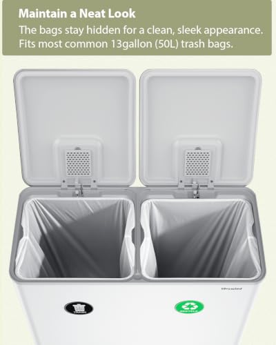 Dual Trash and Recycling Bins for Kitchen, 2*13.2 Gal Dual Trash Can, White - color: White, size: 2 * 13.2 Gallon