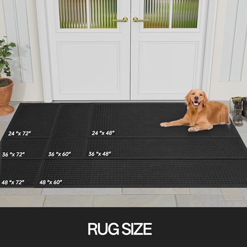 Front Door Mat 3'x4', Heavy Duty Waterproof Indoor Outdoor Doormat, Black Outside Entryway Rugs - color: Black Small Squares, size: 3' x 4'(Rectangular)
