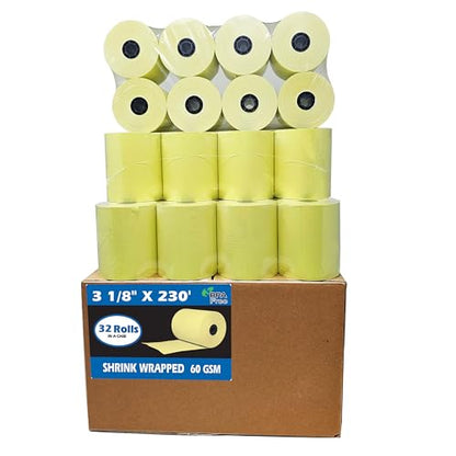 (96 Rolls) 3 1/8 x 230 Yellow Thermal Paper Receipt Rolls (55 GSM Paper Thickness) fits all Clover POS Cash Register Printers from BuyRegisterRolls - size: Pack of 96, style: Yellow Thermal