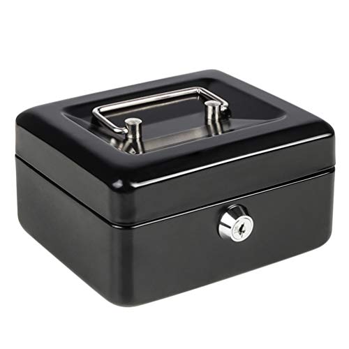 Cash Box with Money Tray, Parrency Small Money Box with Key Lock, 6" x 4 4/5" x 3", Black - color: Black, size: Small（5.9")
