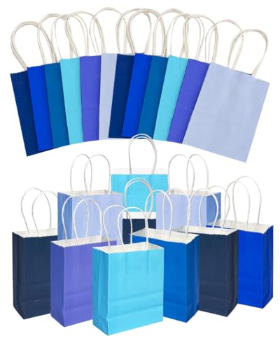 qiqee 24PCS Mini Gift Bag with Handles Bulk 4.5"x2.5"x6" Gift Bags 6 Mix Blue Bags Multiple Uses - color: 6 Mix Blue