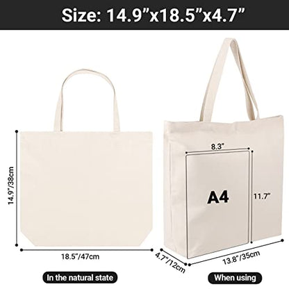 Segarty Canvas Bag with Zipper, 6 Pack 18x15in Blank Canvas Tote Bags for Women, Reusable Tote Bags Aesthetic with Natural Cotton Cloth, Shoulder Strap, Bulk for DIY Grocery Beach Travel Gift - size: 18"x15"x4.7", style: Beige_6pcs