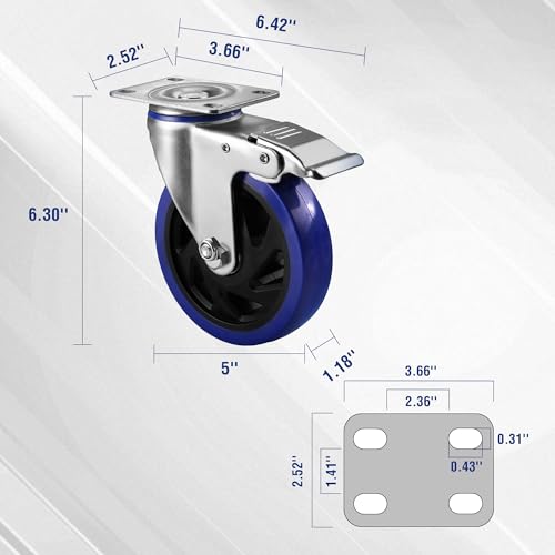WORKPRO 5" Caster Wheels, 2640 LBS Heavy Duty Swivel Casters, Set of 4 - style: 5 Inch