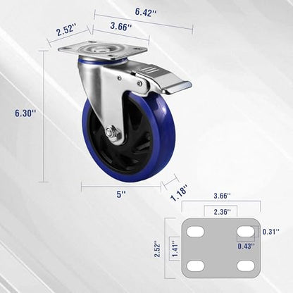 WORKPRO 5" Caster Wheels, 2640 LBS Heavy Duty Swivel Casters, Set of 4 - style: 5 Inch
