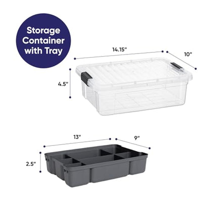Superio Storage Container Organizing Bin with Removable Tray Plastic Tools, Sewing, Crafts Box, 7.5 Qt. - size: Medium 7.4 Qt. Flat
