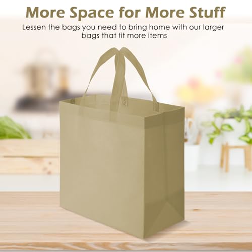 Reginary 50 Pcs Reusable Tote Bags Shopping Bags Non Woven, Light Brown - color: Light Brown