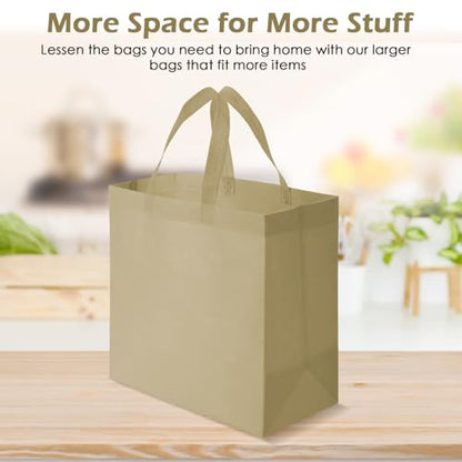 Reginary 50 Pcs Reusable Tote Bags Shopping Bags Non Woven, Light Brown - color: Light Brown