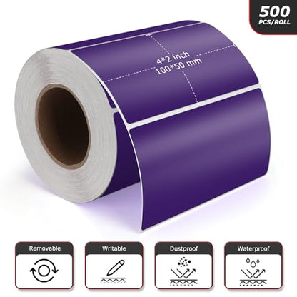 Purple Rectangle Labels 4" x 2" Color Coding Stickers Roll 500 Pcs - color: Purple, size: 4 x 2 Inch