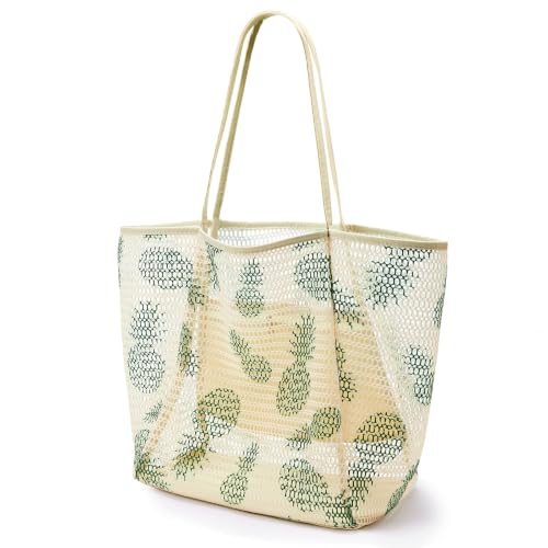 KALIDI Beach Mesh Tote Bag, Casual MAX 23L Summer Foldable Hobo Bag Women - color: Pineapple
