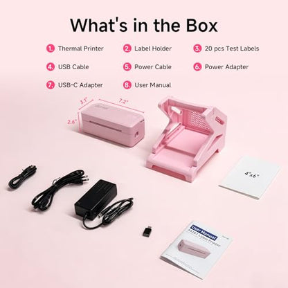 Bluetooth Thermal Label Printer w/ Stand, 4x6 Shipping Label Printer - color: Pink